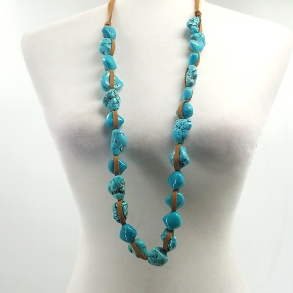 Chico's Southwestern Turquoise & Suede Necklace - Picture 1 of 7